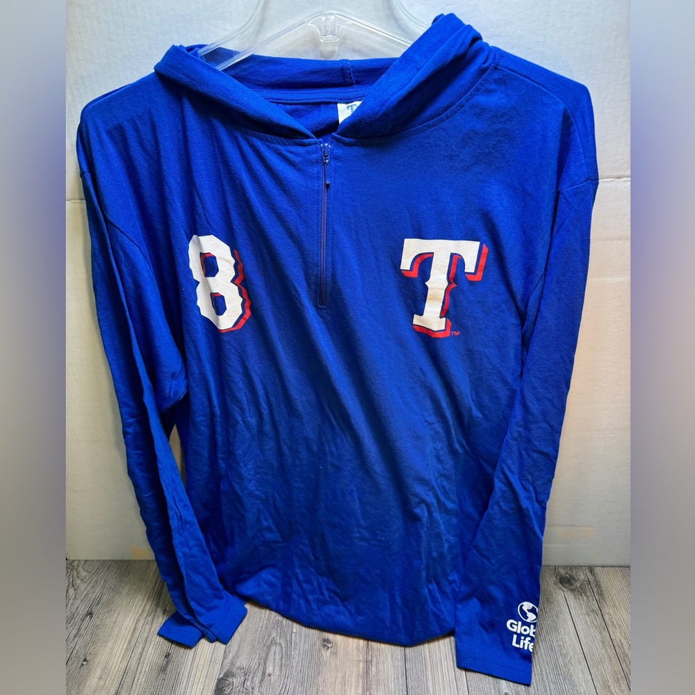 2019 Texas Rangers #8 Logo Men’s XL Blue Long Sleeve Summer SGA “Woody Hoodie”
